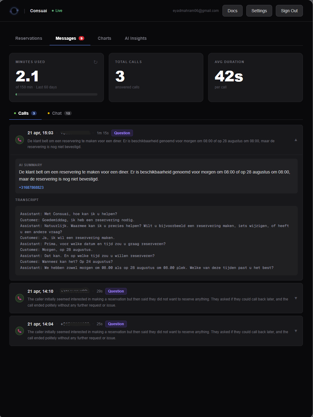 Conversation summaries dashboard